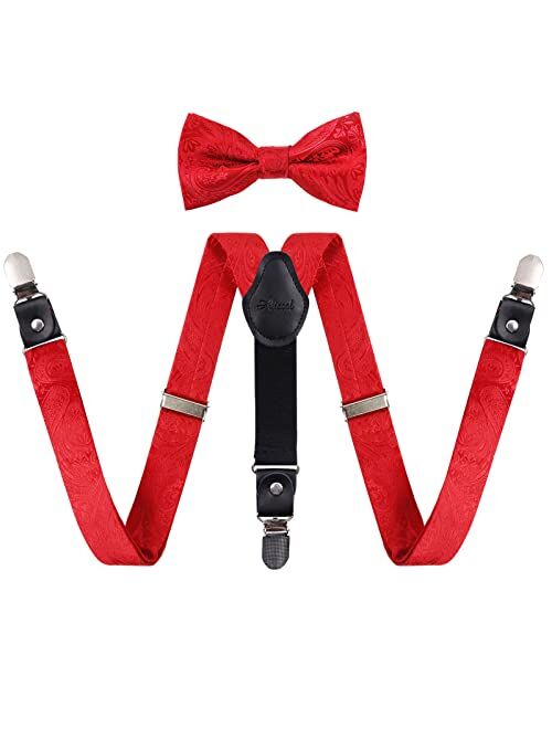 Alizeal Boys Paisley Adjustable Pre-tied Bow Tie and Clips Suspenders Set