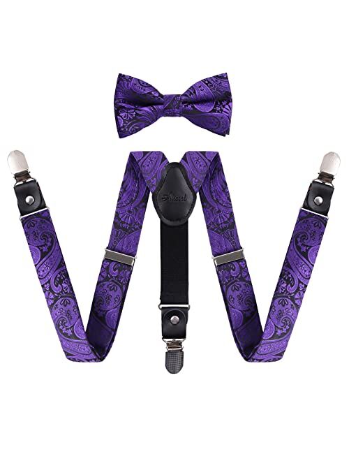 Alizeal Boys Paisley Adjustable Pre-tied Bow Tie and Clips Suspenders Set