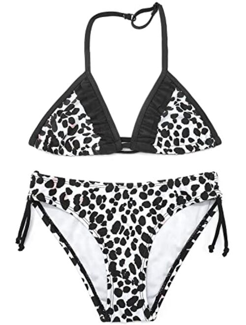 SHEKINI Girls Swimwear Halter Triangle Bikini Leopard Print Two Piece Swimsuits