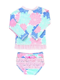 Baby/Toddler Girls Rash Guard 2-Piece Swimsuit Set - Long Sleeve Bikini with UPF 50  Sun Protection