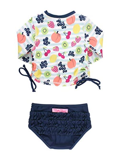 RuffleButts Baby/Toddler Girls Rash Guard 2-Piece Swimsuit Set - Long Sleeve Bikini with UPF 50+ Sun Protection