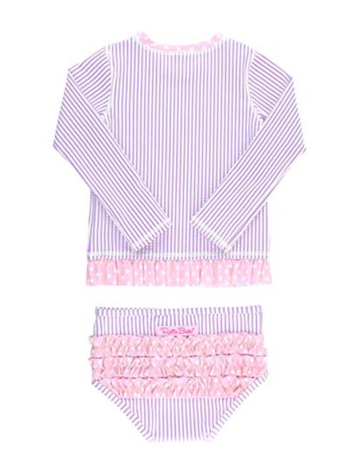 RuffleButts Baby/Toddler Girls Rash Guard 2-Piece Swimsuit Set - Long Sleeve Bikini with UPF 50+ Sun Protection