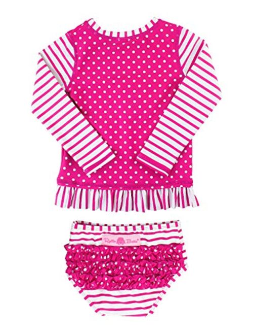 RuffleButts Baby/Toddler Girls Rash Guard 2-Piece Swimsuit Set - Long Sleeve Bikini with UPF 50+ Sun Protection