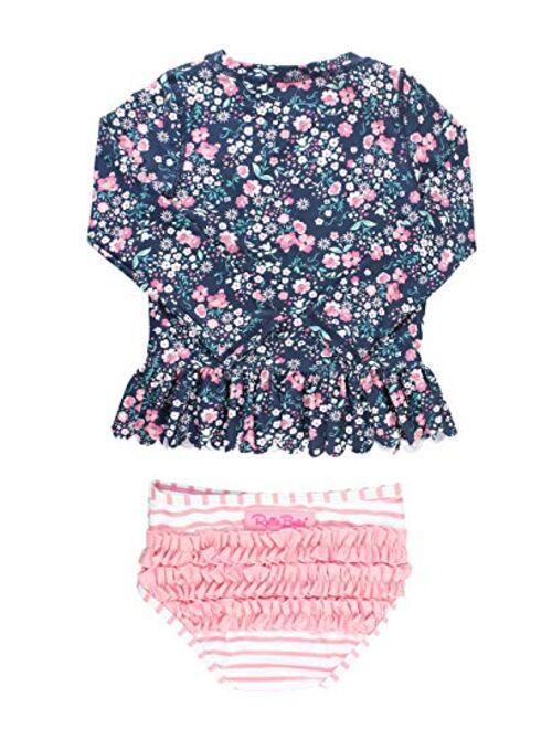 RuffleButts Baby/Toddler Girls Rash Guard 2-Piece Swimsuit Set - Long Sleeve Bikini with UPF 50+ Sun Protection