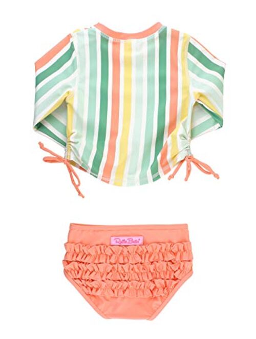 RuffleButts Baby/Toddler Girls Rash Guard 2-Piece Swimsuit Set - Long Sleeve Bikini with UPF 50+ Sun Protection