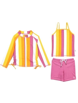 SwimZip Girl 3 Piece Long Sleeve Rash Guard, Tankini & Shorts | Multiple Colors