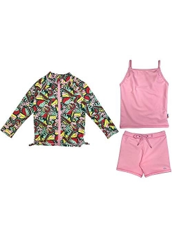 SwimZip Girl 3 Piece Long Sleeve Rash Guard, Tankini & Shorts | Multiple Colors