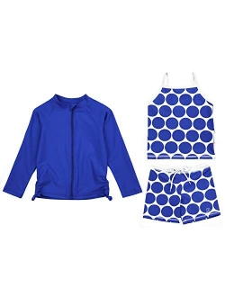 SwimZip Girl 3 Piece Long Sleeve Rash Guard, Tankini & Shorts | Multiple Colors