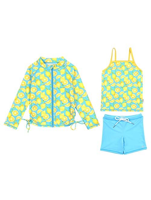 SwimZip Girl 3 Piece Long Sleeve Rash Guard, Tankini & Shorts | Multiple Colors