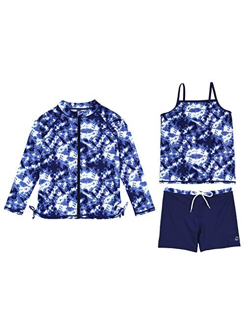 SwimZip Girl 3 Piece Long Sleeve Rash Guard, Tankini & Shorts | Multiple Colors