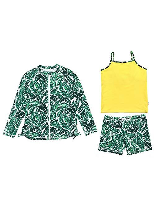 SwimZip Girl 3 Piece Long Sleeve Rash Guard, Tankini & Shorts | Multiple Colors