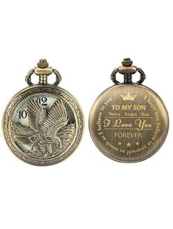 Personalized Pocket Watch Engraved Back Case Birthday Graduation Men Women to My Son Daughter Eagle Scout Quartz