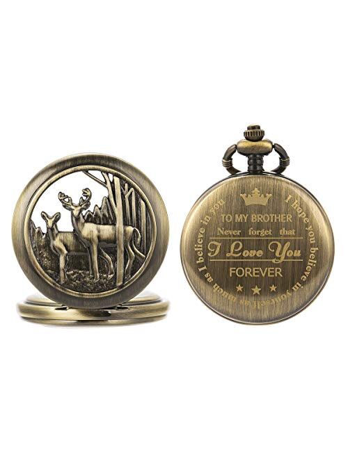 SIBOSUN Personalized Pocket Watch Engraved Back Case Birthday Graduation Men Women to My Son Daughter Eagle Scout Quartz