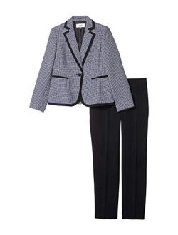 Women's 1 Button Notch Collar Plaid Tweed Slim Pant Suit