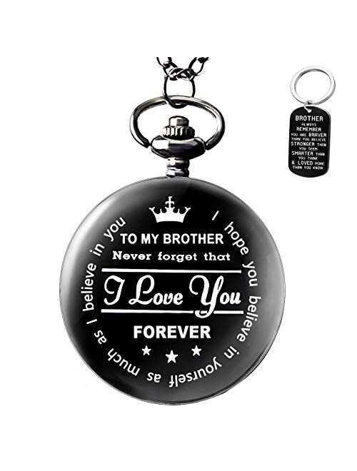 to My Brother Pocket Watch Gifts for Brother Best Gifts for Him Birthday Gifts from Sister, Graduation Gifts for Men，Engraved Pocket Watch with Box for Men