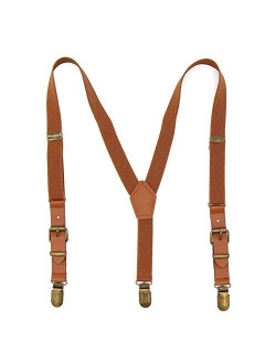 Suspenders for Boys Elastic Kids Pant Suspenders Y Back Tuxedo Braces with Brown Leather and Bronze Clips for Baby Boy