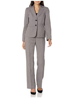 Women's 2 Button Notch Collar Seamed Glazed Melange Pant Suit