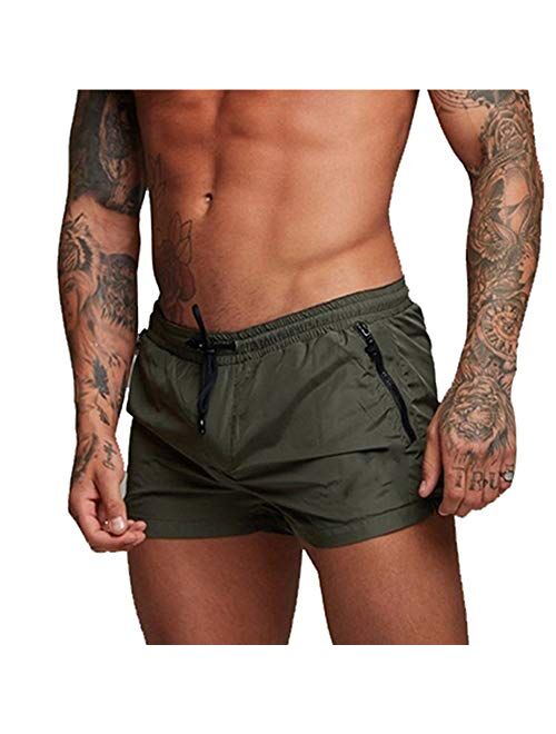 Wangdo Mens Running Shorts,Swim Trunks,Quick Dry Swim Shorts for Gym Workout Jogging with Zipper Pockets