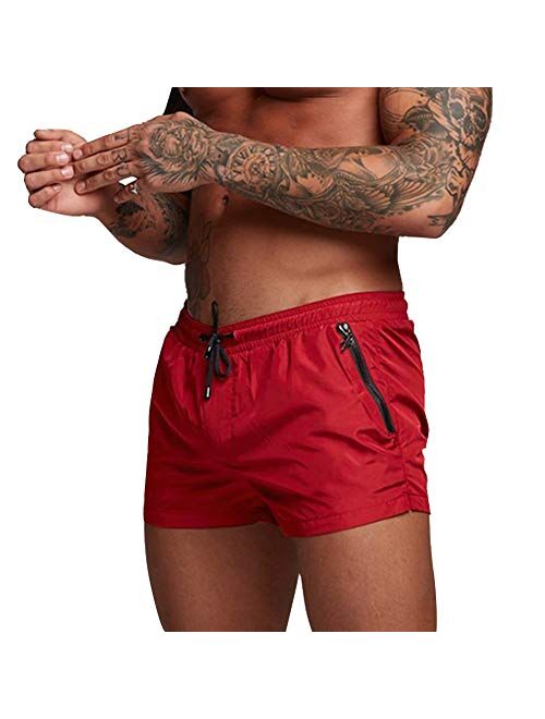 Wangdo Mens Running Shorts,Swim Trunks,Quick Dry Swim Shorts for Gym Workout Jogging with Zipper Pockets