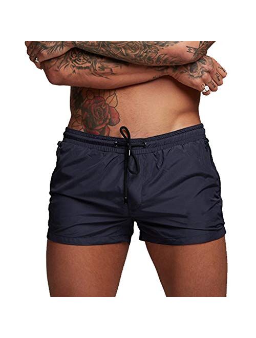 Wangdo Mens Running Shorts,Swim Trunks,Quick Dry Swim Shorts for Gym Workout Jogging with Zipper Pockets