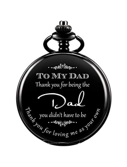 ManChDa Mens Womens Quartz Personalized Pocket Watch Engraved Engraving Customized with Chain Gift Box for Dad Father Papa Uncle Grandpa Grandfather Love