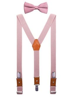 SUNNYTREE Mens Kids Suspenders Bow Tie Set Adjustable Y Back Elastic