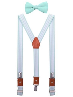 SUNNYTREE Mens Kids Suspenders Bow Tie Set Adjustable Y Back Elastic