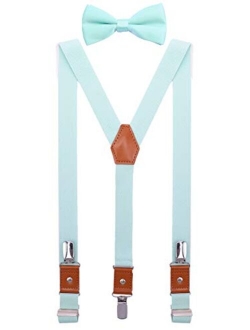 SUNNYTREE Mens Kids Suspenders Bow Tie Set Adjustable Y Back Elastic