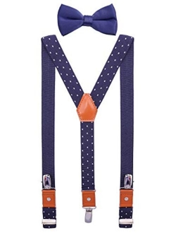 SUNNYTREE Mens Kids Suspenders Bow Tie Set Adjustable Y Back Elastic