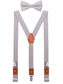 SUNNYTREE Mens Kids Suspenders Bow Tie Set Adjustable Y Back Elastic