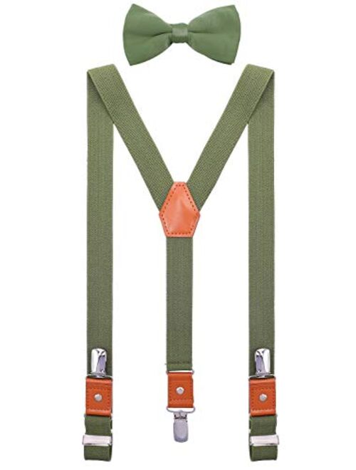 SUNNYTREE Mens Kids Suspenders Bow Tie Set Adjustable Y Back Elastic