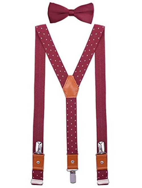 SUNNYTREE Mens Kids Suspenders Bow Tie Set Adjustable Y Back Elastic