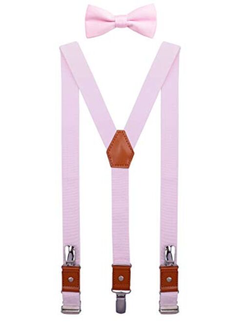 SUNNYTREE Mens Kids Suspenders Bow Tie Set Adjustable Y Back Elastic