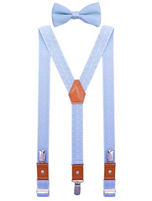 SUNNYTREE Mens Kids Suspenders Bow Tie Set Adjustable Y Back Elastic