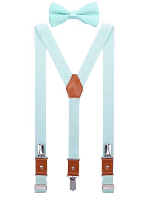 SUNNYTREE Mens Kids Suspenders Bow Tie Set Adjustable Y Back Elastic