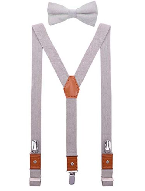 SUNNYTREE Mens Kids Suspenders Bow Tie Set Adjustable Y Back Elastic