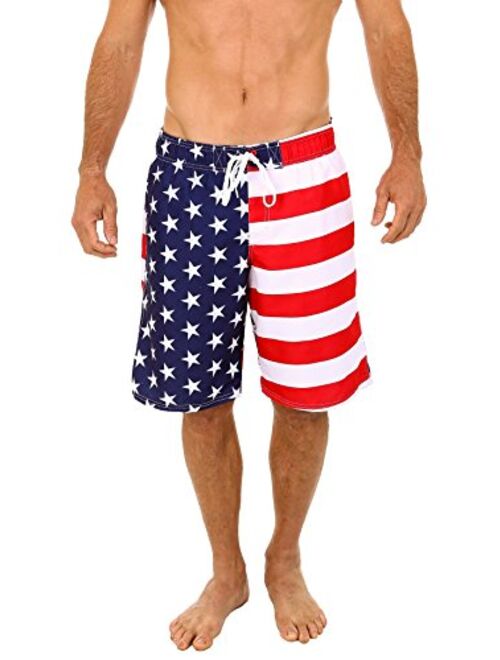 UZZI Men's Patriotic USA American Flag Swim Trunks