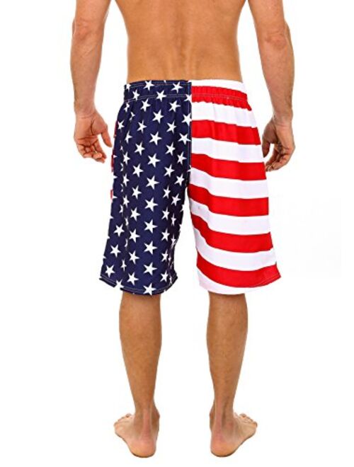 UZZI Men's Patriotic USA American Flag Swim Trunks