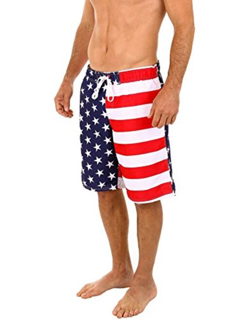 UZZI Men's Patriotic USA American Flag Swim Trunks