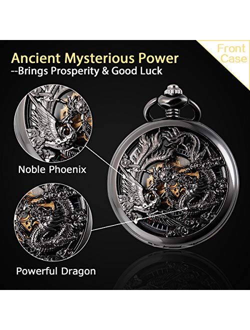 SIBOSUN Pocket Watch Personalized Engraved Mechanical MOM to Son Birthday Graduation Dragon Phoenix