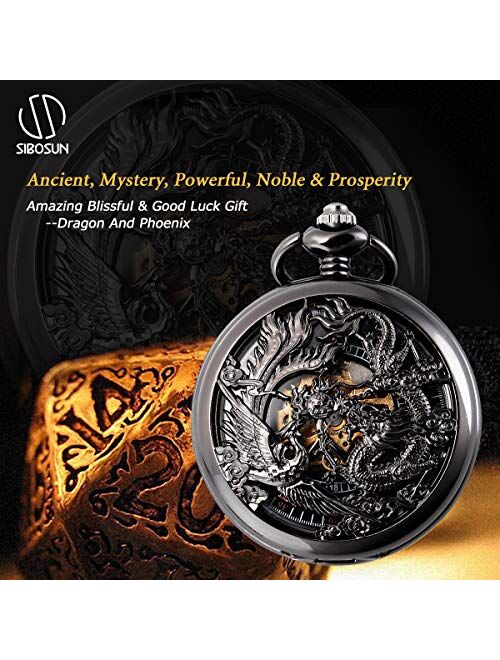 SIBOSUN Pocket Watch Personalized Engraved Mechanical MOM to Son Birthday Graduation Dragon Phoenix