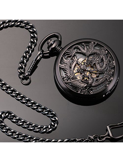 SIBOSUN Pocket Watch Personalized Engraved Mechanical MOM to Son Birthday Graduation Dragon Phoenix