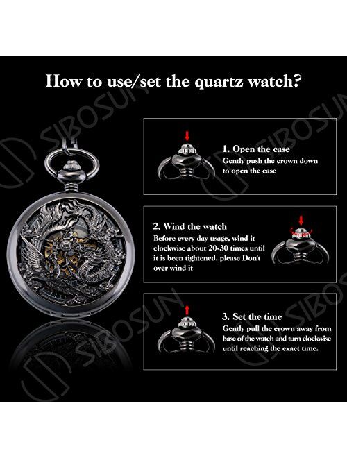 SIBOSUN Pocket Watch Personalized Engraved Mechanical MOM to Son Birthday Graduation Dragon Phoenix