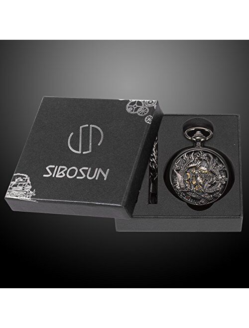 SIBOSUN Pocket Watch Personalized Engraved Mechanical MOM to Son Birthday Graduation Dragon Phoenix