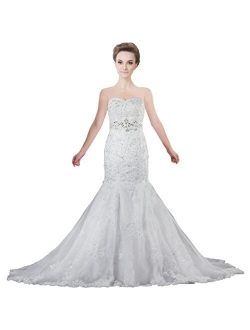 ANTS Women's Sweetheart Lace Mermaid Wedding Dress with Crystal Belt