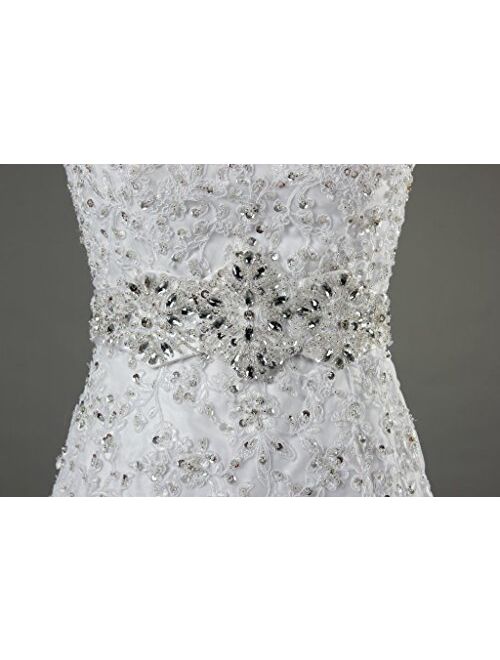 ANTS Women's Sweetheart Lace Mermaid Wedding Dress with Crystal Belt