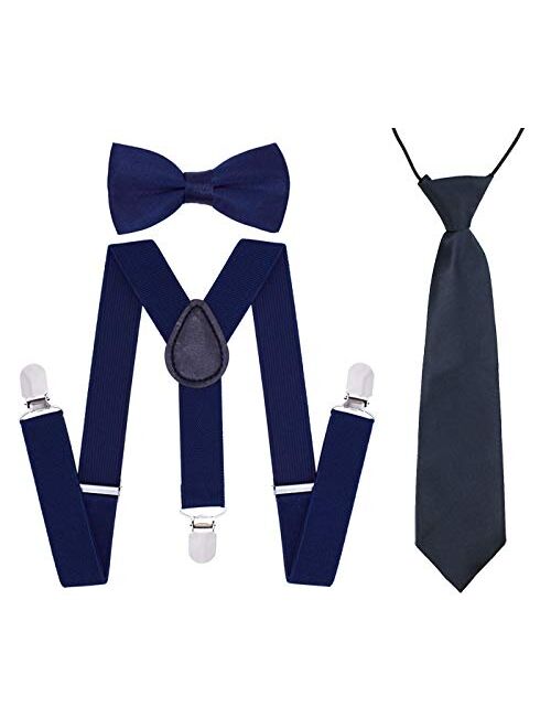 Suspenders Set for Boys, Adjustable Y-Shape Brace Belt with Bowtie and Necktie