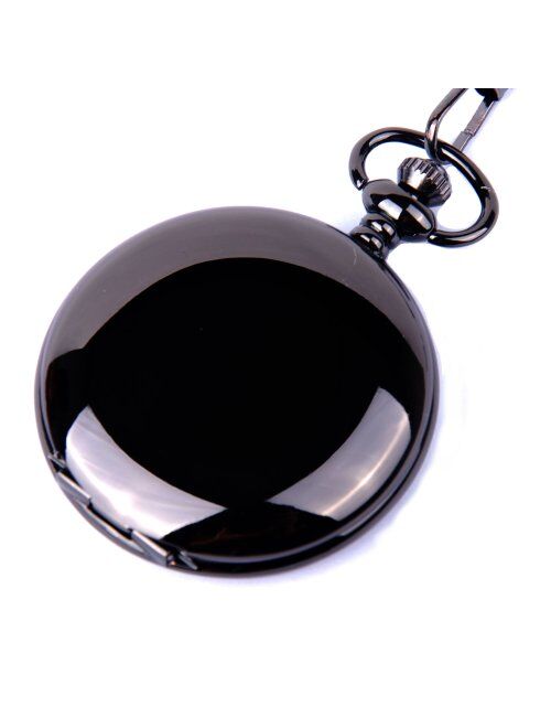 ShoppeWatch Pocket Watch Quartz Movement Black Case White Dial Arabic Numeral with Chain Full Hunter PW23