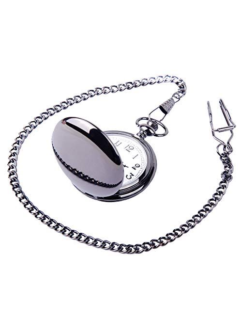 ShoppeWatch Pocket Watch Quartz Movement Black Case White Dial Arabic Numeral with Chain Full Hunter PW23