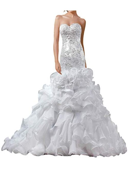 ANTS Women's Strapless Ruffles Wedding Dresses Mermaid Bridal Gowns